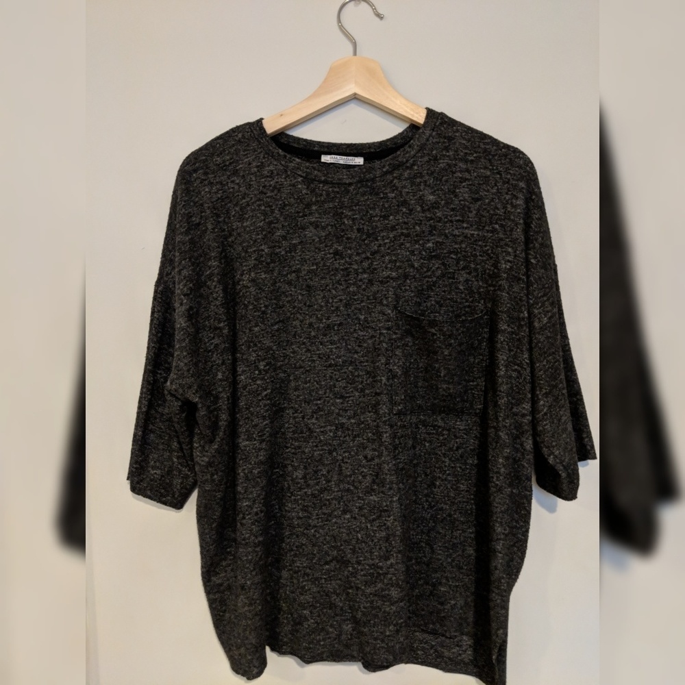 Dark Grey T-Shirt Sweater with Pocket